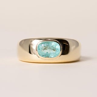 18K Yellow Gold 1.00 Carat Paraiba Tourmaline Oval Bezel Set Signet Ring