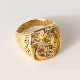 Vintage 24K Solid Gold Lucky Dragon Ring