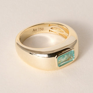 18K Yellow Gold 0.81 carat Paraiba Tourmaline Emerald Cut Bezel Dome Ring
