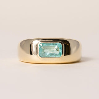 18K Yellow Gold 0.81 carat Paraiba Tourmaline Emerald Cut Bezel Dome Ring