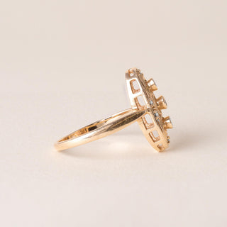Estate 3 Stone Diamond Elongated Oval Filigree Ring 14K Yellow Gold
