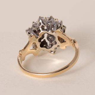 Vintage 14K Two Tone Gold 1 Carat Diamond Cluster Cocktail Ring
