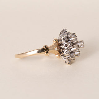 Vintage 14K Two Tone Gold 1 Carat Diamond Cluster Cocktail Ring