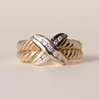 Estate 14K 2Tone Gold Diamond X Channel Set Ring Band
