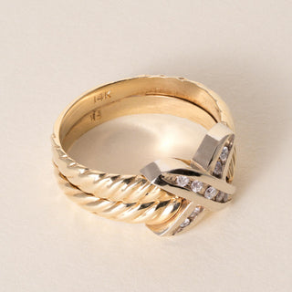 Estate 14K 2Tone Gold Diamond X Channel Set Ring Band