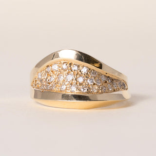 Vintage 14K Gold Pave Diamond Wave Ring Band