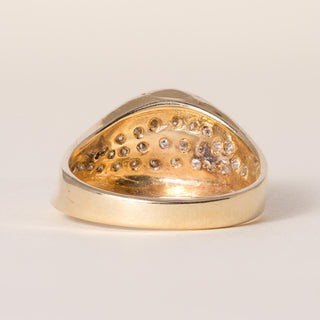 Vintage 14K Gold Pave Diamond Wave Ring Band