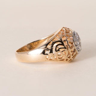 Vintage 14K 2 Tone Gold 0.50 Carats Diamond Cocktail Dome Ring