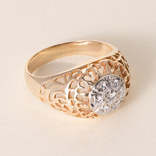 Vintage 14K 2 Tone Gold 0.50 Carats Diamond Cocktail Dome Ring