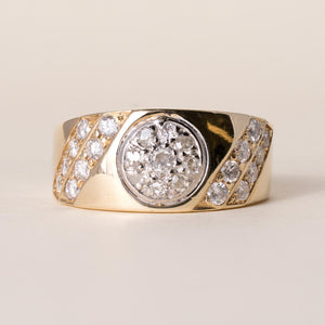 Vintage 14K Gold Wide Men's Band Diamond Ring Band
