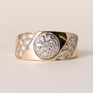 Vintage 14K Gold Wide Men's Band Diamond Ring Band