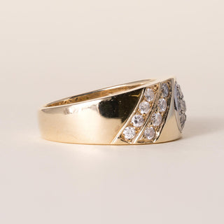Vintage 14K Gold Wide Men's Band Diamond Ring Band