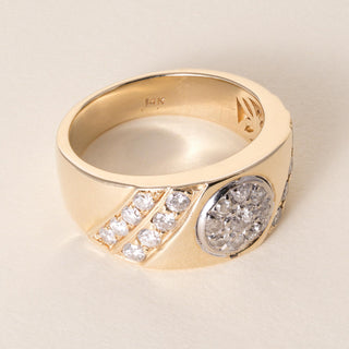 Vintage 14K Gold Wide Men's Band Diamond Ring Band