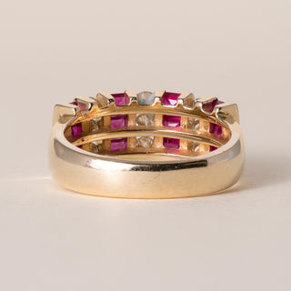 Vintage 14K Gold Ruby and Diamond Channel Set Wide Band Ring