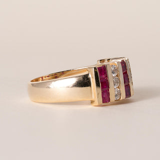 Vintage 14K Gold Ruby and Diamond Channel Set Wide Band Ring