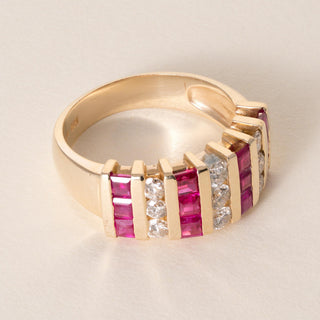 Vintage 14K Gold Ruby and Diamond Channel Set Wide Band Ring