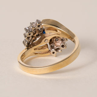 Vintage 14K Gold Blue Sapphire and 0.50 Carats Diamond Cluster Ring