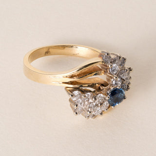 Vintage 14K Gold Blue Sapphire and 0.50 Carats Diamond Cluster Ring