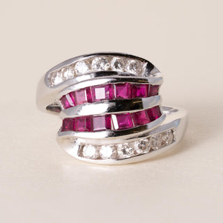Vintage 18K WG 1 Carat Ruby and Diamond Channel Set Cocktail Ring