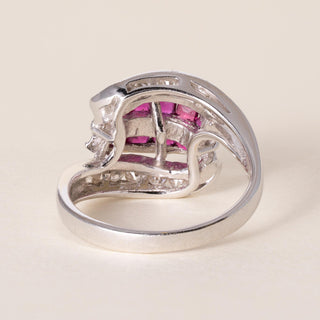 Vintage 18K WG 1 Carat Ruby and Diamond Channel Set Cocktail Ring