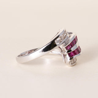 Vintage 18K WG 1 Carat Ruby and Diamond Channel Set Cocktail Ring