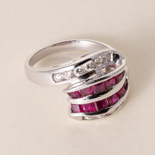Vintage 18K WG 1 Carat Ruby and Diamond Channel Set Cocktail Ring