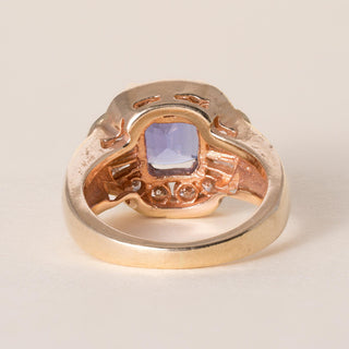 Vintage 14K Gold 1 Carat Tanzanite Cushion and Diamond Cocktail Ring