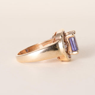 Vintage 14K Gold 1 Carat Tanzanite Cushion and Diamond Cocktail Ring