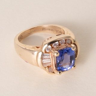 Vintage 14K Gold 1 Carat Tanzanite Cushion and Diamond Cocktail Ring