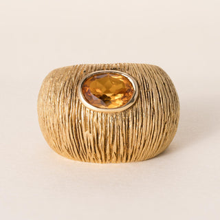 Vintage 18K Gold Citrine Bezel Dome Wide Band Ring