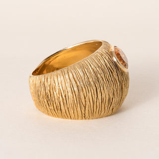 Vintage 18K Gold Citrine Bezel Dome Wide Band Ring