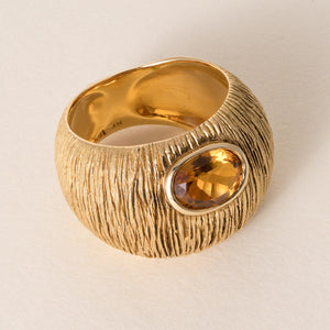 Vintage 18K Gold Citrine Bezel Dome Wide Band Ring