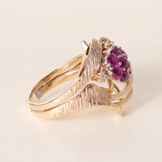Vintage 13.5K Gold Ruby and Diamond Floral Cocktail Ring