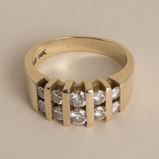 Vintage 14K Gold Double Row 1 Carat Diamond Channel Set Wide Band Ring