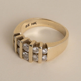 Vintage 14K Gold Double Row 1 Carat Diamond Channel Set Wide Band Ring