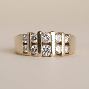 Vintage 14K Gold Double Row 1 Carat Diamond Channel Set Wide Band Ring