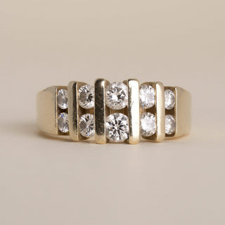 Vintage 14K Gold Double Row 1 Carat Diamond Channel Set Wide Band Ring