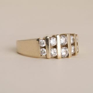 Vintage 14K Gold Double Row 1 Carat Diamond Channel Set Wide Band Ring