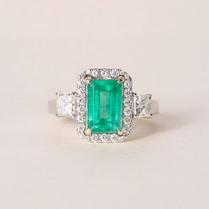 Colombian Emerald 2.43 Carats GIA and 1.40 Carats Diamond 18K Gold Estate Ring