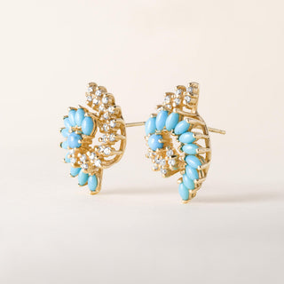 Vintage Turquoise and Diamond Swirl Earring and Pendant Set 14K Yellow Gold