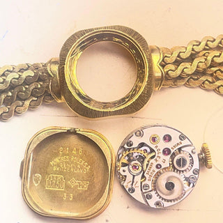 Vintage Rolex Precision 18K Gold Serpentine Link 5 Stand Chain Bracelet Watch