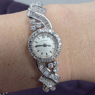 Vintage 18K Gold Omega Circle Dial 3 Carats Diamond Ladies Cocktail Watch
