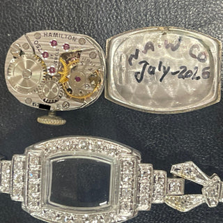 Art Deco 1930s Hamilton Platinum Diamond Tonneau Ladies Cocktail Bracelet Watch