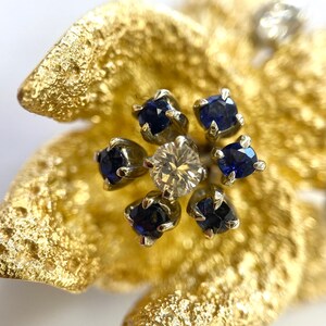 Estate 18K Italy Diamond and Sapphire Flower Brooch