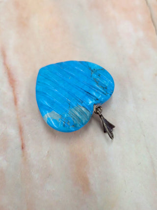 Heart For a Duchess! Antique Turquoise Heart And Rose Cut Diamond Silver Ribbon Pendant