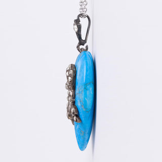 Heart For a Duchess! Antique Turquoise Heart And Rose Cut Diamond Silver Ribbon Pendant