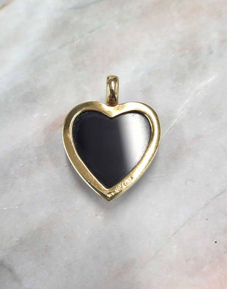 10K Gold Bezel Set Black Faceted Stone Heart And Diamond Pendant