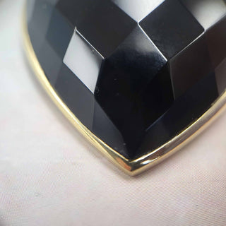 10K Gold Bezel Set Black Faceted Stone Heart And Diamond Pendant