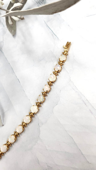 Vintage 14K Gold White Opal Bracelet and Stud Earrings Set