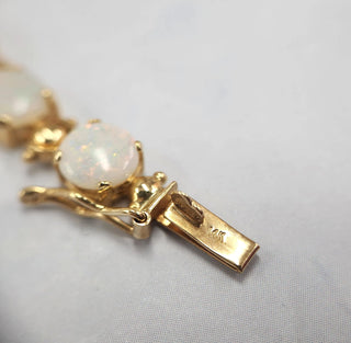 Vintage 14K Gold White Opal Bracelet and Stud Earrings Set